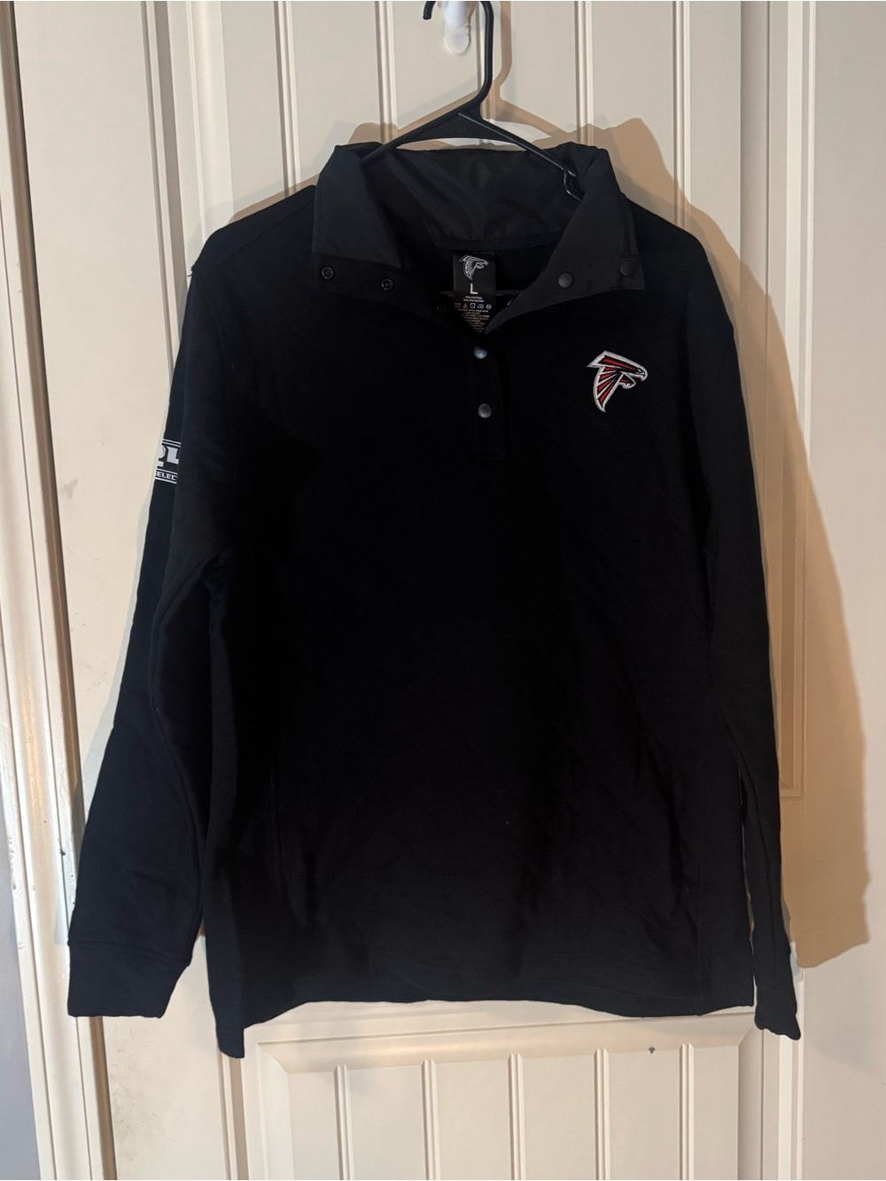 ATL Falcons Blk Quilted Pullover w/Team Logo, Season Tkt Holder Mem logo. Size L